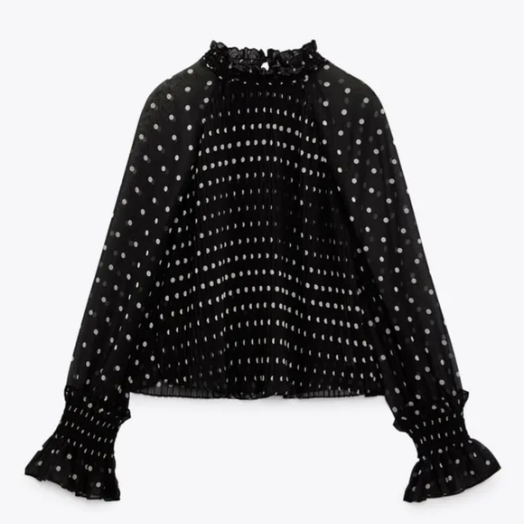 NWT Polka Dot Pleated Semi-Sheer Blouse - Picture 1 of 12